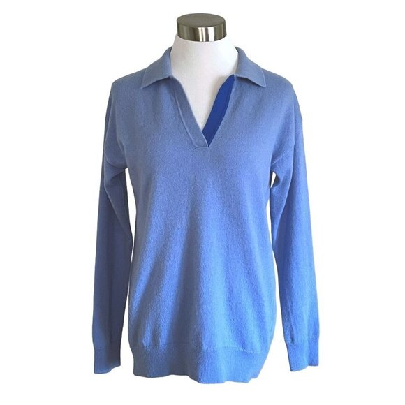 Chinti & Parker Blue Polo Sweater Womens Sz XS 50/50 Cashmere Wool Oversized Fit - Picture 1 of 6